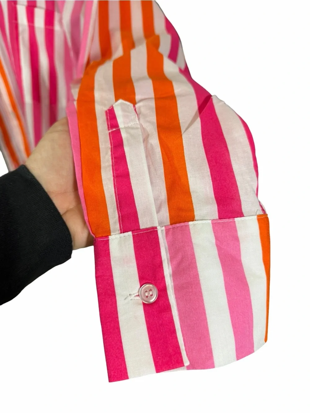 Beach Riot Alexa Coverup Button Down 100% Cotton Stripes Pink Orange Beach Swim